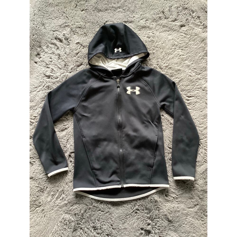 Under Armour Girls Long Sleeve Hooded Fleece Full-Zip Jacket Black Size YMD/JM/M